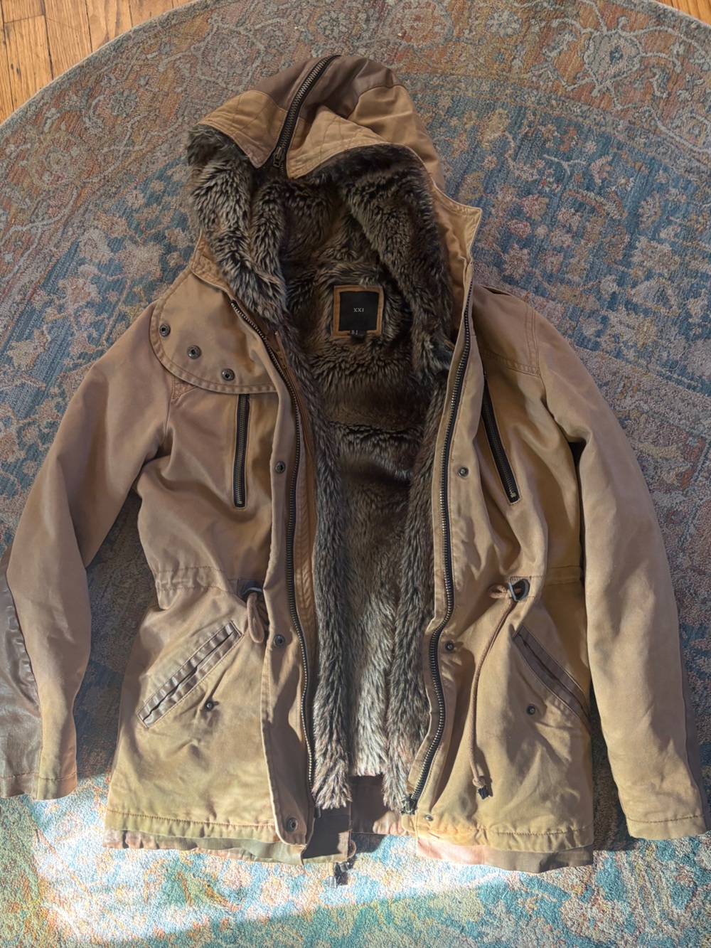 Forever 21 Tan Hooded Teddy-Lined Parka Jacket